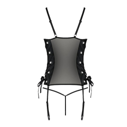 Сітчастий корсет з екошкіри Passion MALWIA CORSET 6XL/7XL black, з люверсами та знімними пажами - - фото №4