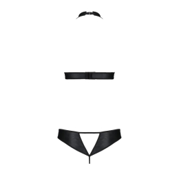 Комплект із екошкіри Passion MALWIA SET with Open Bra 4XL/5XL black, топ та трусики з люверсами - - фото №4