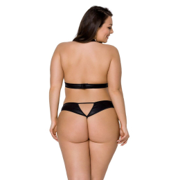 Комплект із екошкіри Passion MALWIA SET with Open Bra 4XL/5XL black, топ та трусики з люверсами - - фото №2