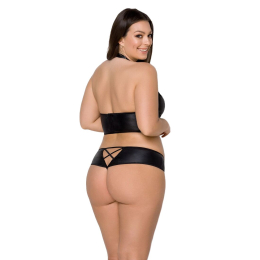 Комплект з екошкіри Passion NANACY BIKINI 4XL/5XL black, бра та трусики з імітацією шнурівки - - фото №2