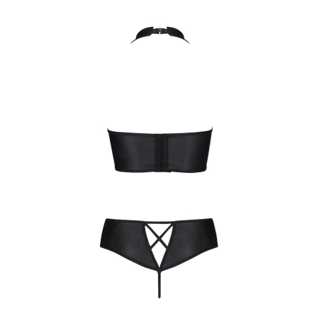 Комплект з екошкіри Passion NANACY BIKINI 6XL/7XL black, бра та трусики з імітацією шнурівки - фото №4