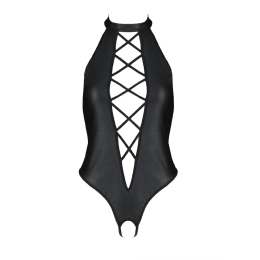 Боді з екошкіри Passion NANCY BODY 4XL/5XL black, з імітацією шнурівки та відкритим доступом - - фото №3