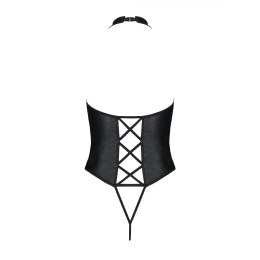 Боді з екошкіри Passion NANCY BODY 6XL/7XL black, з імітацією шнурівки та відкритим доступом - - фото №4