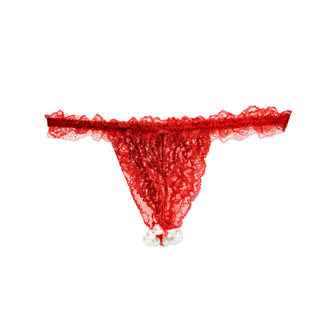 Набір Intt BRAZILIAN PANTY RED: трусики на резинці S-XL з перлинним кільцем + полунична змазка - фото №4
