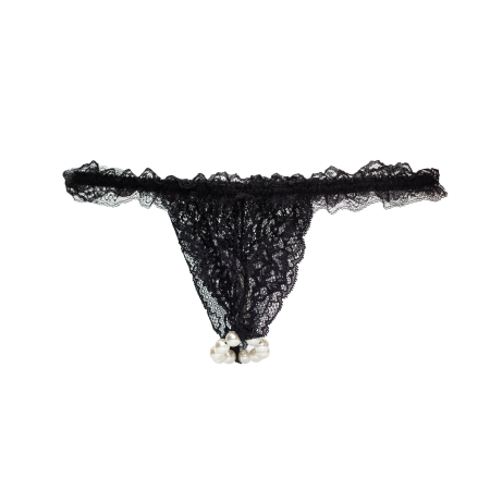 Набір Intt BRAZILIAN PANTY BLACK: трусики на резинці S-XL з перлинним кільцем + полунична змазка - фото №4