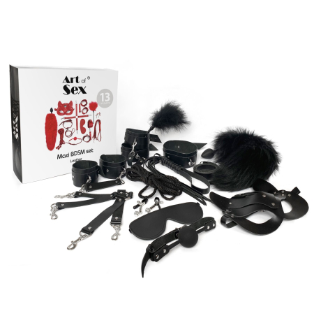 Набір BDSM Art Of Sex – Maxi BDSM Set Leather, 13 предметів, чорний, натуральна шкіра - фото №3