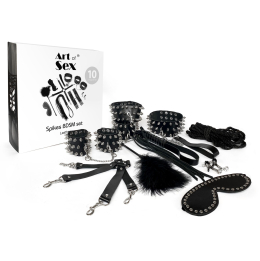 BDSM-набір Art of Sex – Spikes BDSM Set Leather, 10 предметів, чорний, натуральна шкіра - - фото №4
