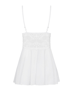 Сатиновий пеньюар із мереживом Obsessive 810-BAB-2 babydoll & thong S/M, білий, пеньюар, танга - - фото №6