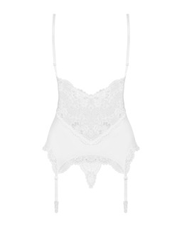 Сатиновий мереживний корсет Obsessive 810-COR-2 babydoll & thong S/M, білий, корсет, танга - - фото №6