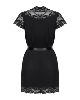 Сатиновий відкритий пеньюар на поясі Obsessive 810-PEI–1 peignoir black 2XL/3XL, чорний - - фото №6