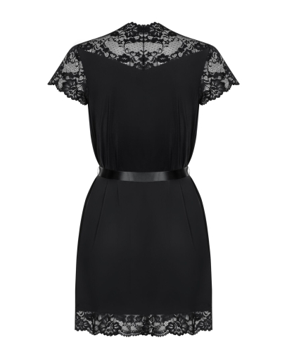 Сатиновий відкритий пеньюар на поясі Obsessive 810-PEI–1 peignoir black 2XL/3XL, чорний - фото №6