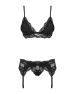 Мереживний комплект білизни Obsessive 810-SEG-1 S/M Black, бюстгальтер, стрінги, пояс для панчіх - фото №5