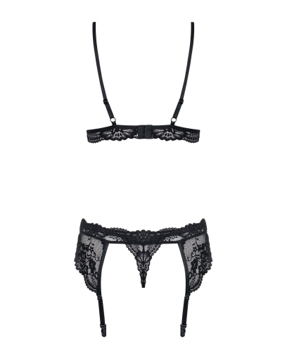 Мереживний комплект білизни Obsessive 810-SEG-1 S/M Black, бюстгальтер, стрінги, пояс для панчіх - фото №6