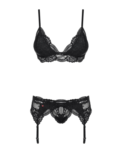 Мереживний комплект білизни Obsessive 810-SEG-1 L/XL Black, бюстгальтер, стрінги, пояс для панчіх - фото №5