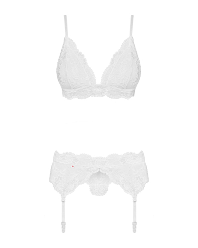 Мереживний комплект білизни Obsessive 810-SEG-2 S/M White, бюстгальтер, стрінги, пояс для панчіх - фото №5