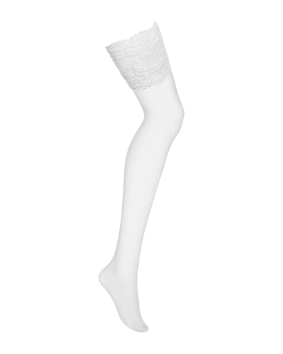 Панчохи під пояс із широким мереживом Obsessive 810-STO-2 stockings L/XL, білі - фото №3
