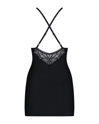 Сатиновий комплект для сну з мереживом Obsessive 828-CHE-1 chemise & thong S/M, чорний, сорочка, стр - фото №6
