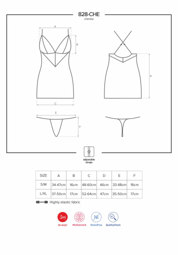 Сатиновий комплект для сну з мереживом Obsessive 828-CHE-1 chemise & thong S/M, чорний, сорочка, стр - фото №7