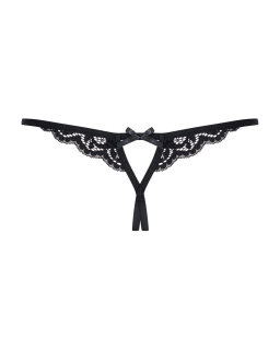 Мереживні танги з двома отворами Obsessive 831-THC-1 crotchless thongL/XL, чорні, бантики - - фото №6
