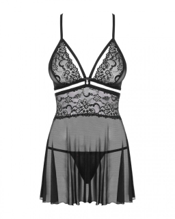(SALE) Еротичний мереживний комплект із сіточкою Obsessive 838-BAB-1babydoll & thong black S/M, чорний, пен - - фото №6