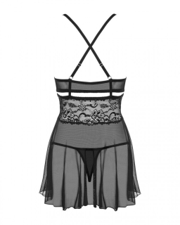 Еротичний мереживний комплект із сіточкою Obsessive 838-BAB-1 babydoll & thong black XXL, чорний, пе - - фото №7