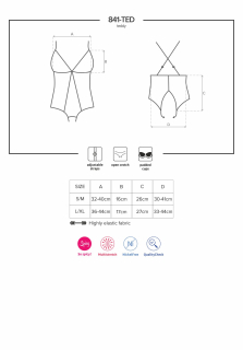 Сітчасте боді з відкритими сідницями Obsessive 841-TED-1 teddy L/XL, чорний - - фото №7