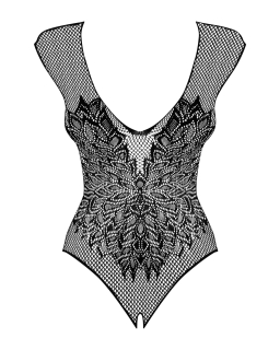 Бодістокінг із великої сітки з мереживом Obsessive B112 teddy S/M/L, чорний, з доступом - - фото №4