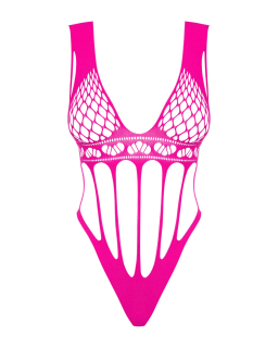 Сітчастий бодістокінг із поздовжніми вирізами Obsessive B121 teddy S/M/L, рожевий - - фото №5