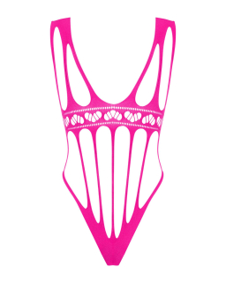 Сітчастий бодістокінг із поздовжніми вирізами Obsessive B121 teddy S/M/L, рожевий - - фото №6