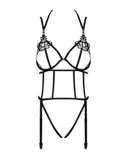 Боді зі стреп із доступом Obsessive Badossa crotchless teddy S/M, чорний - - фото №5