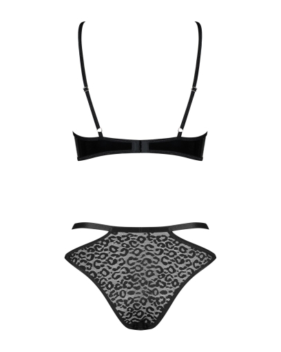 Еротичний комплект під латекс зі стрепами Obsessive Bagirela 2-pcs set L/XL, чорний, під леопард, бю - фото №6