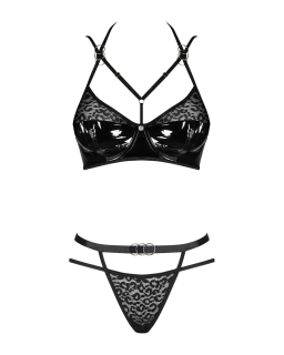 Еротичний комплект під латекс зі стрепами Obsessive Bagirela 2-pcs set L/XL, чорний, під леопард, бю - - фото №5