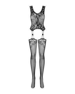 (SALE) Бодістокінг Obsessive Bodystocking F221 XL/XXL, силуетний квітковий малюнок, імітація панчіх - - фото №5