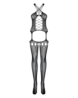 Бодістокінг Obsessive Bodystocking G313 S/M/L, шнурівка, геометричний декор - - фото №5