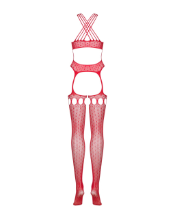 Бодістокінг Obsessive Bodystocking G313 S/M/L red, шнурівка, геометричний декор - - фото №6