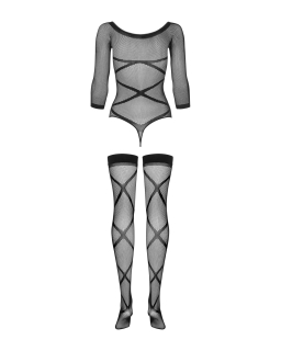 Бодістокінг Obsessive Bodystocking G320 S/M/L, панчохи, боді, декор у вигляді ліній - №6