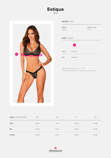 Мереживний бюстгальтер із трикутною чашкою Obsessive Estiqua bra XS/S, чорний, широкі лямки - - фото №5