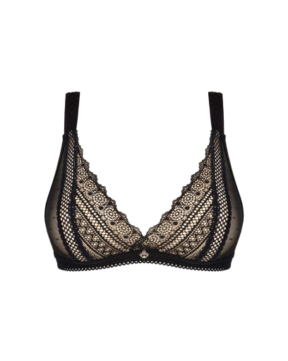 Мереживний бюстгальтер із трикутною чашкою Obsessive Estiqua bra XS/S, чорний, широкі лямки - фото №3