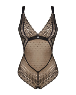 Мереживне боді з декольте Obsessive Estiqua teddy M/L, чорне, широкі лямки - - фото №5