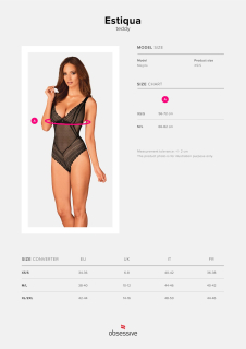 Мереживне боді з декольте Obsessive Estiqua teddy M/L, чорне, широкі лямки - - фото №7