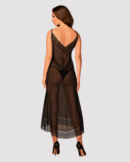 Напівпрозора довга сорочка Obsessive Estiqua chemise M/L, чорний, асиметричний крій - - фото №4