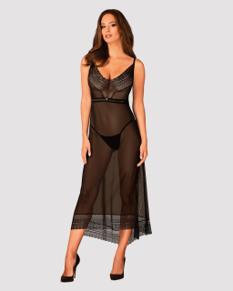 Напівпрозора довга сорочка Obsessive Estiqua chemise M/L, чорний, асиметричний крій - - фото №3