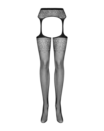 (SALE) Сітчасті панчохи-стокінги з квітковим малюнком Obsessive Garter stockings S207 S/M/L,чорні, імітація - фото №5