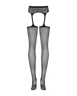 (SALE) Сітчасті панчохи-стокінги з квітковим малюнком Obsessive Garter stockings S207 S/M/L,чорні, імітація - - фото №6