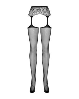 Сітчасті панчохи-стокінги з мереживним поясом Obsessive Garter stockings S307 XL/XXL, чорні, імітаці - - фото №5