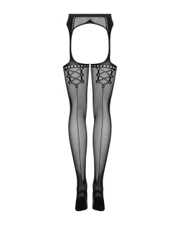 Сітчасті панчохи-стокінги зі стрілкою Obsessive Garter stockings S314 S/M/L, чорні, імітація гартері - - фото №6