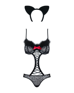 Еротичний костюм гепарду Obsessive Gepardina 3 pcs costume S/M, чорний, хутряне оздоблення, монокіні - - фото №5