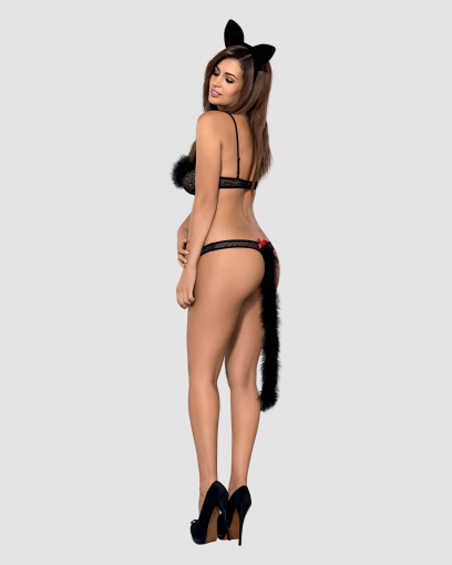 Еротичний костюм гепарду Obsessive Gepardina 3 pcs costume L/XL, чорний, хутряне оздоблення, монокін - фото №4