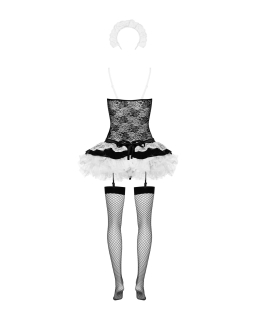 Еротичний костюм покоївки зі спідницею Obsessive Housemaid 5 pcs costume L/XL, чорно-білий, топ з пі - - фото №6