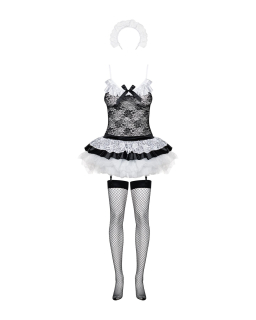 Еротичний костюм покоївки зі спідницею Obsessive Housemaid 5 pcs costume L/XL, чорно-білий, топ з пі - - фото №5